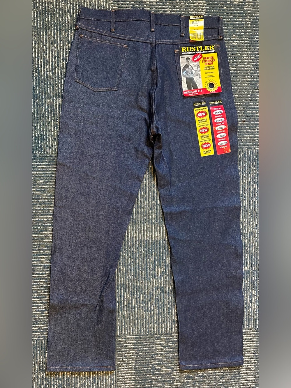 NWT Men’s Wrangler Rustler Regular Fit Boot Cut Rigid Cotton Blue Jeans 36x32